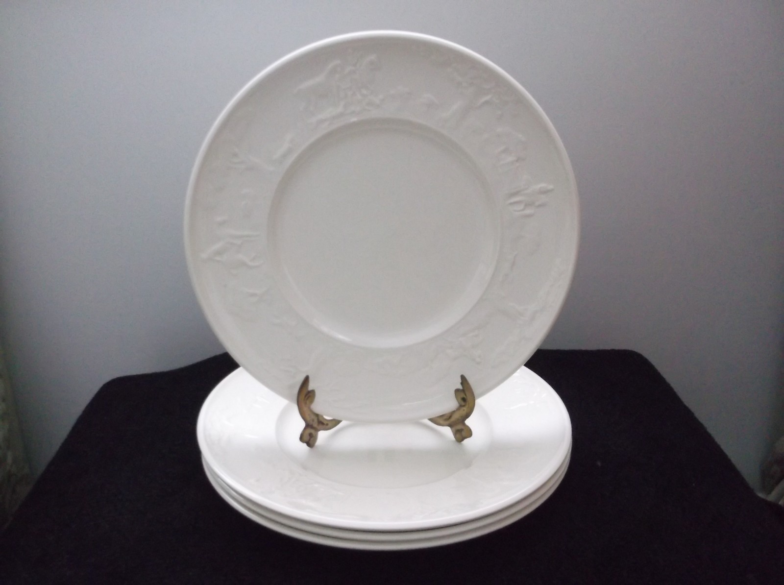 Wedgwood Devonshire  Luncheon Plate Set of Four, Horses and dogs on Border