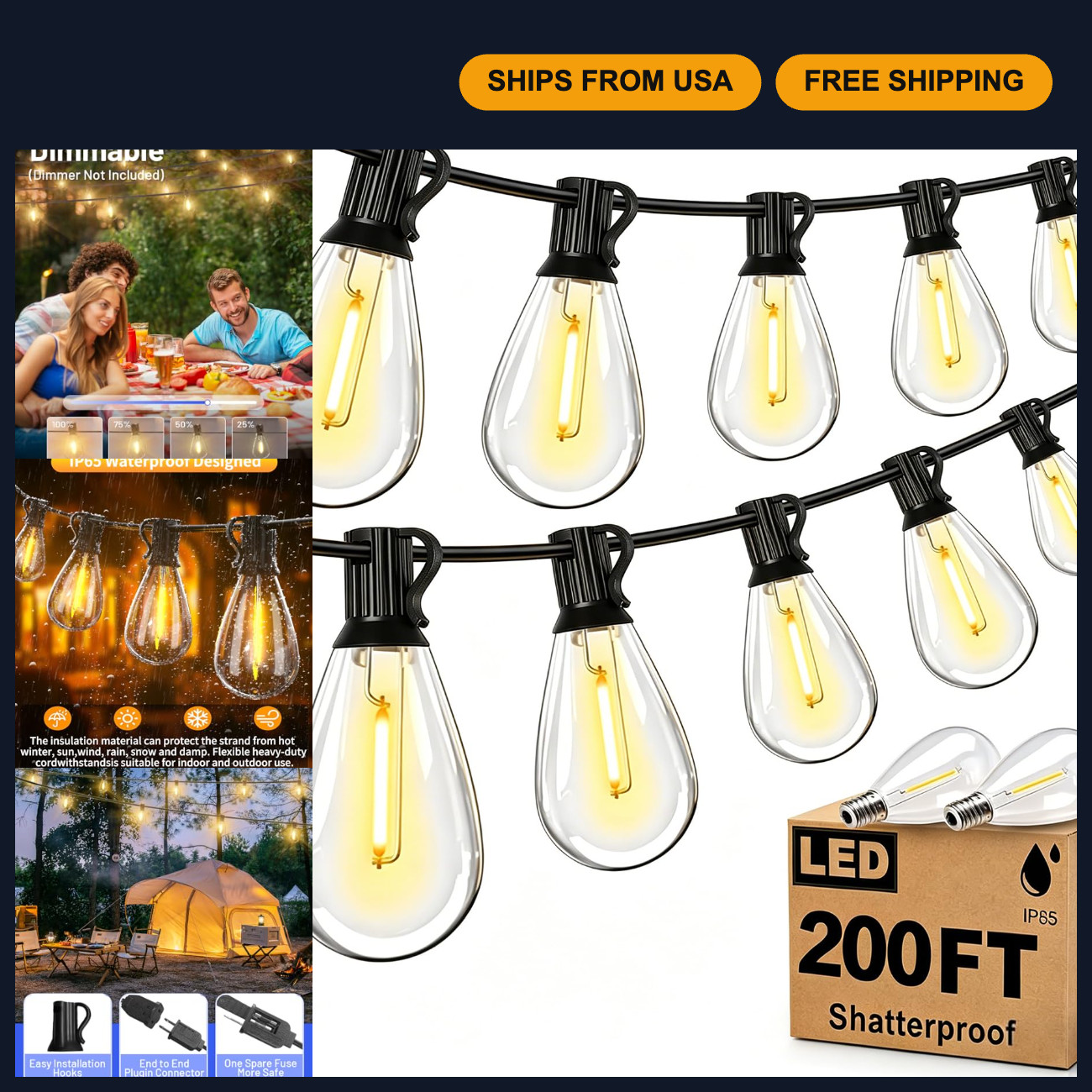Tenmiro 200FT Outdoor String Lights, Ultra Long LED Patio Lights with Shatterpro