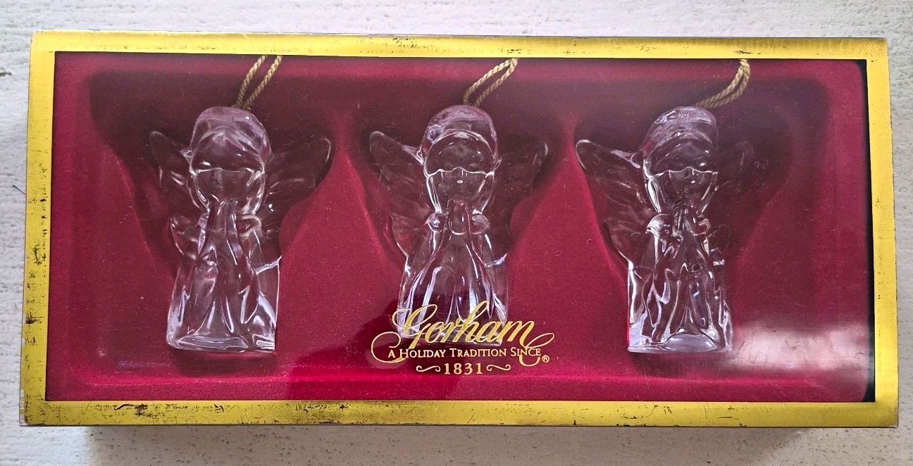 Christmas Angels Vtg 90s Gorham Ornament Set 3 Lead Crystal Angels Germany