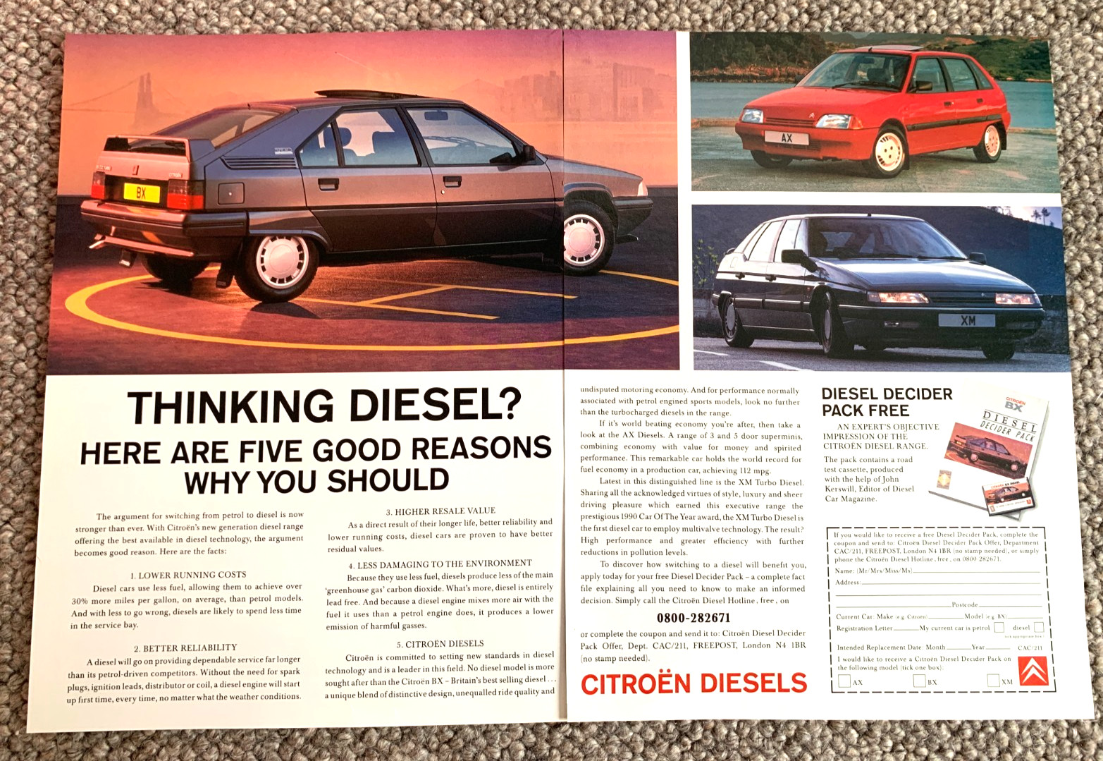 CITROEN DIESEL BX + AX + XM - FRAMEABLE COLLECTIBLE CLASSIC CAR ADVERT
