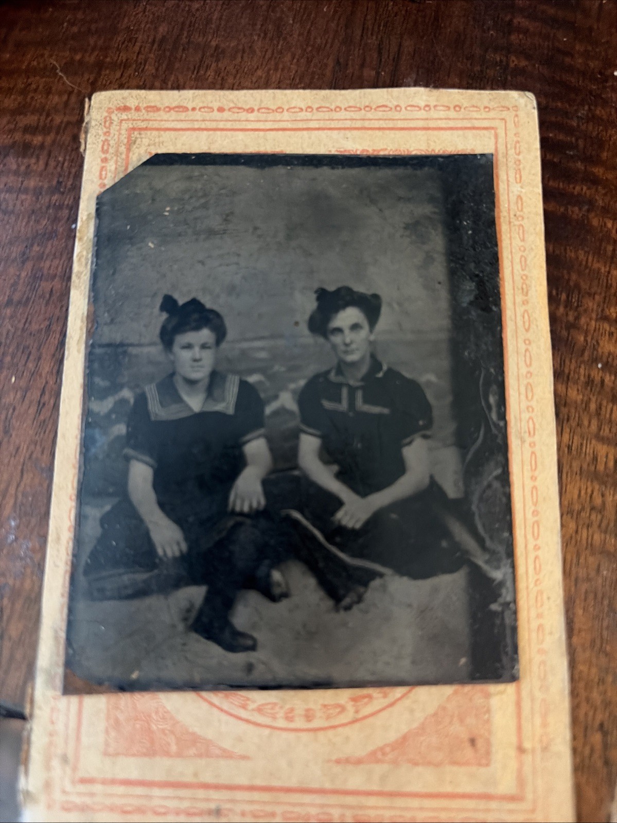 Antique 1890s Tintype Photo Women Victorian Bathing Suits Beach Studio 1/6 Plate