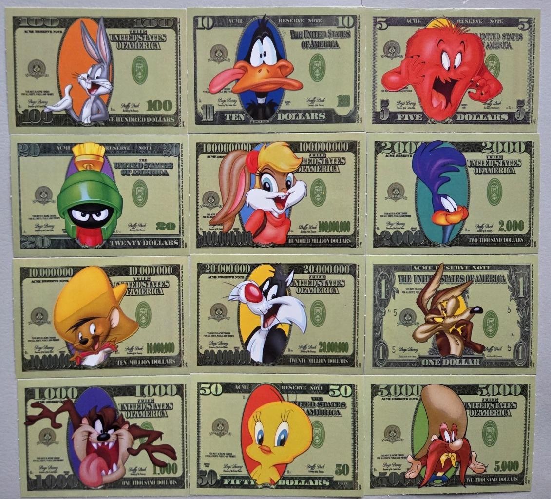12 VTG 2003 Looney Tunes Money Vending Machine Stickers Ser 3, Daffy Taz Marvin