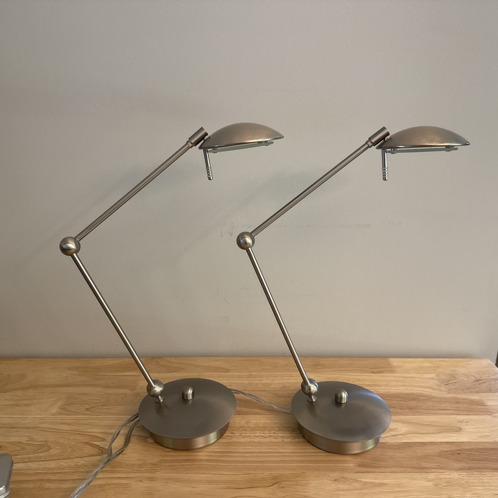 Stunning Vintage Rare 2 Brushed Nickel Holtkotter Leuchten German MCM Desk Lamps