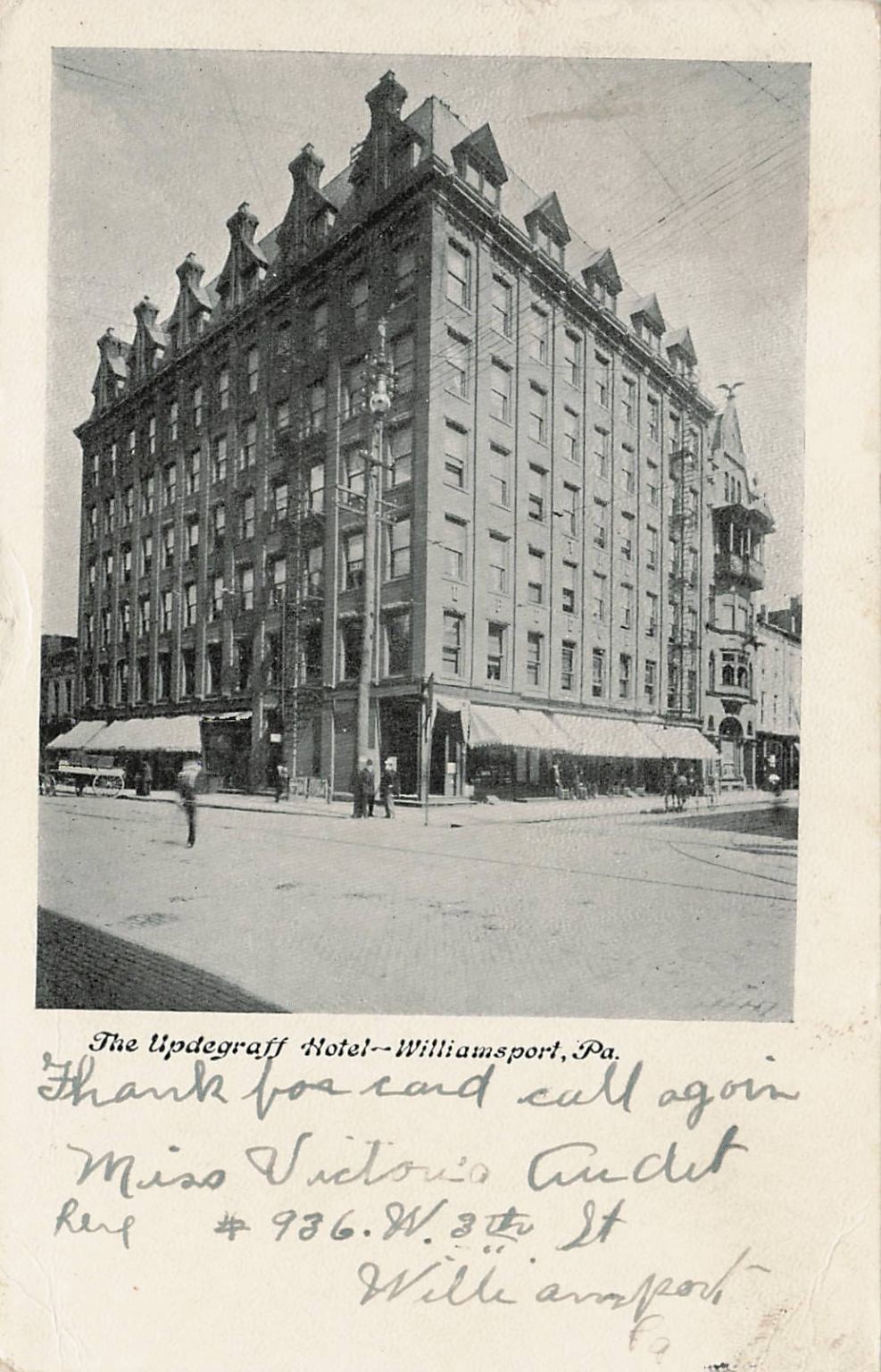 Lydegraff Hotel Williamsport PA Postcard 1906 Posted J Murray Jordan