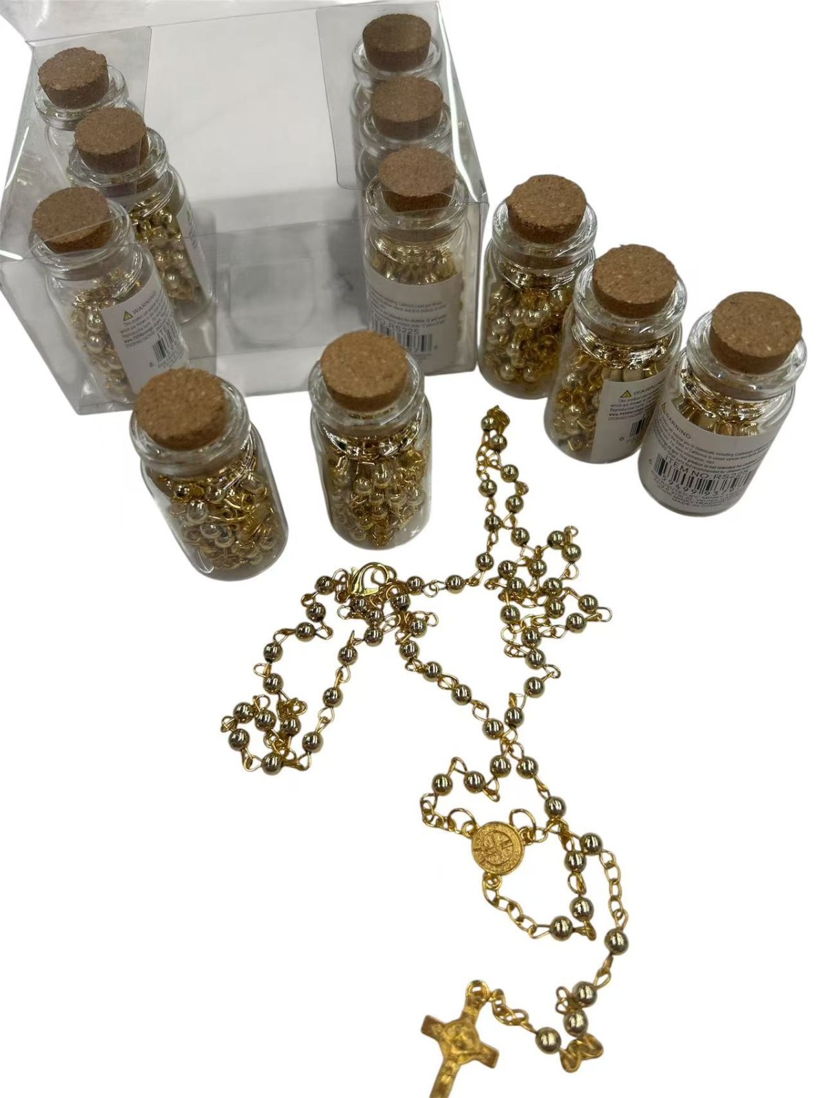 24PC x Wholesale Bulk Gold tone saint benedict  Rosaries for Baptism, Wedding,