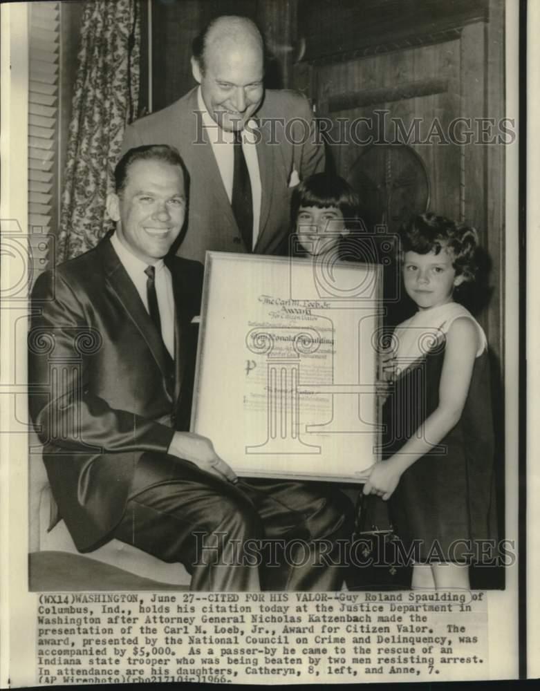 1966 Press Photo Guy Roland Spaulding receives citation for valor from Carl Loeb