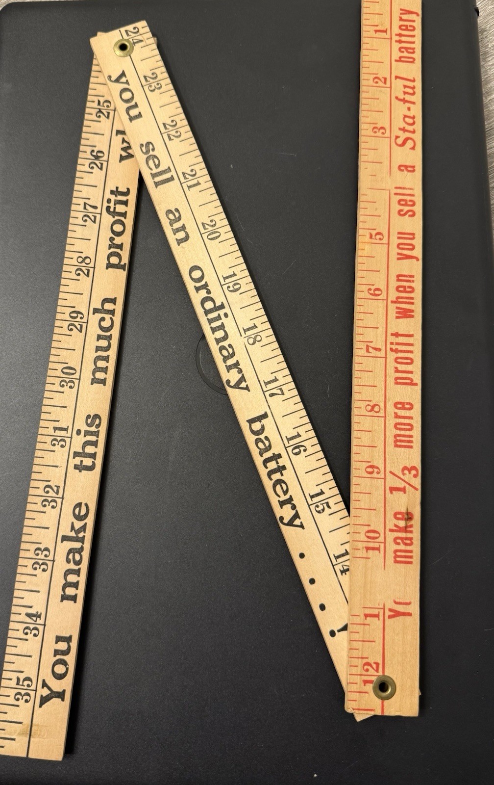 Vintage Auto-Lite Sta-Ful Battery Advertising Wooden Folding Ruler