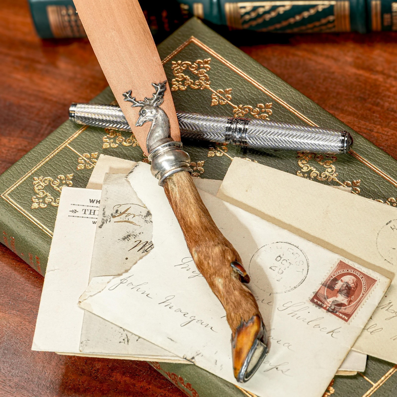 Neat Antique Hunting Trophy Stag Deer Foot Taxidermy Silver Desk Letter Opener