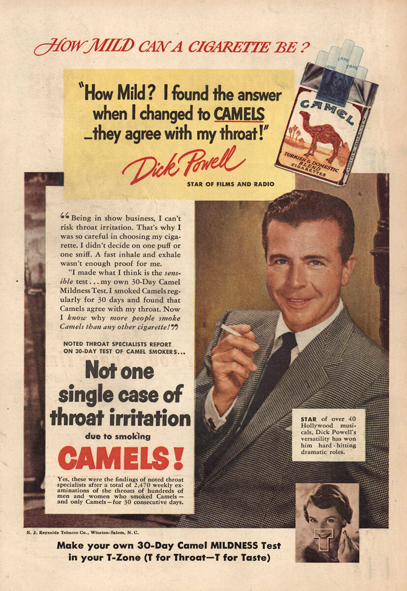 1951 Camel Cigarettes: Dick Powell Vintage Print Ad