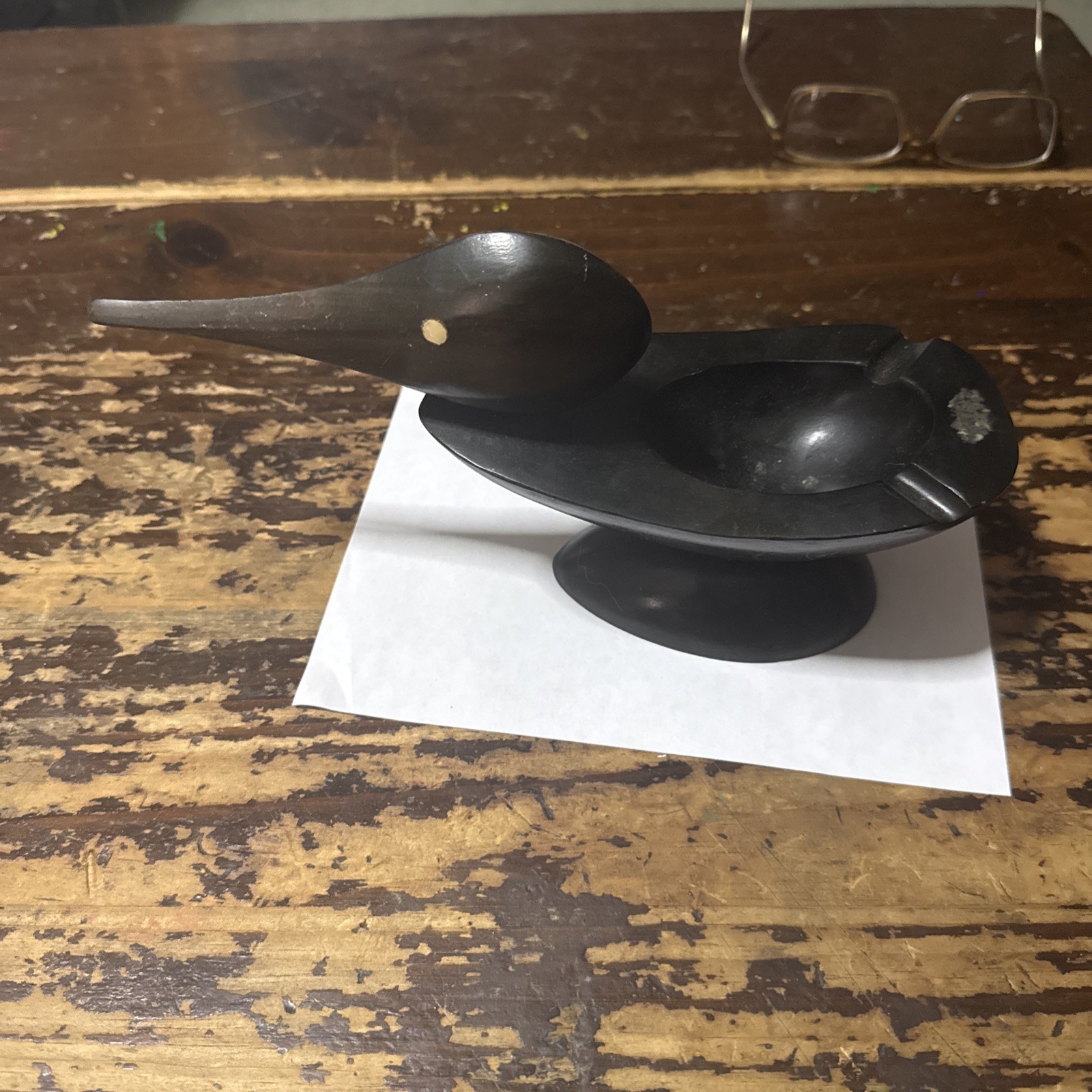 VTG ART DECO STYLE MCM WOODEN DUCK ASHTRAY DARKWOOD IRON WOOD, WALNUT 