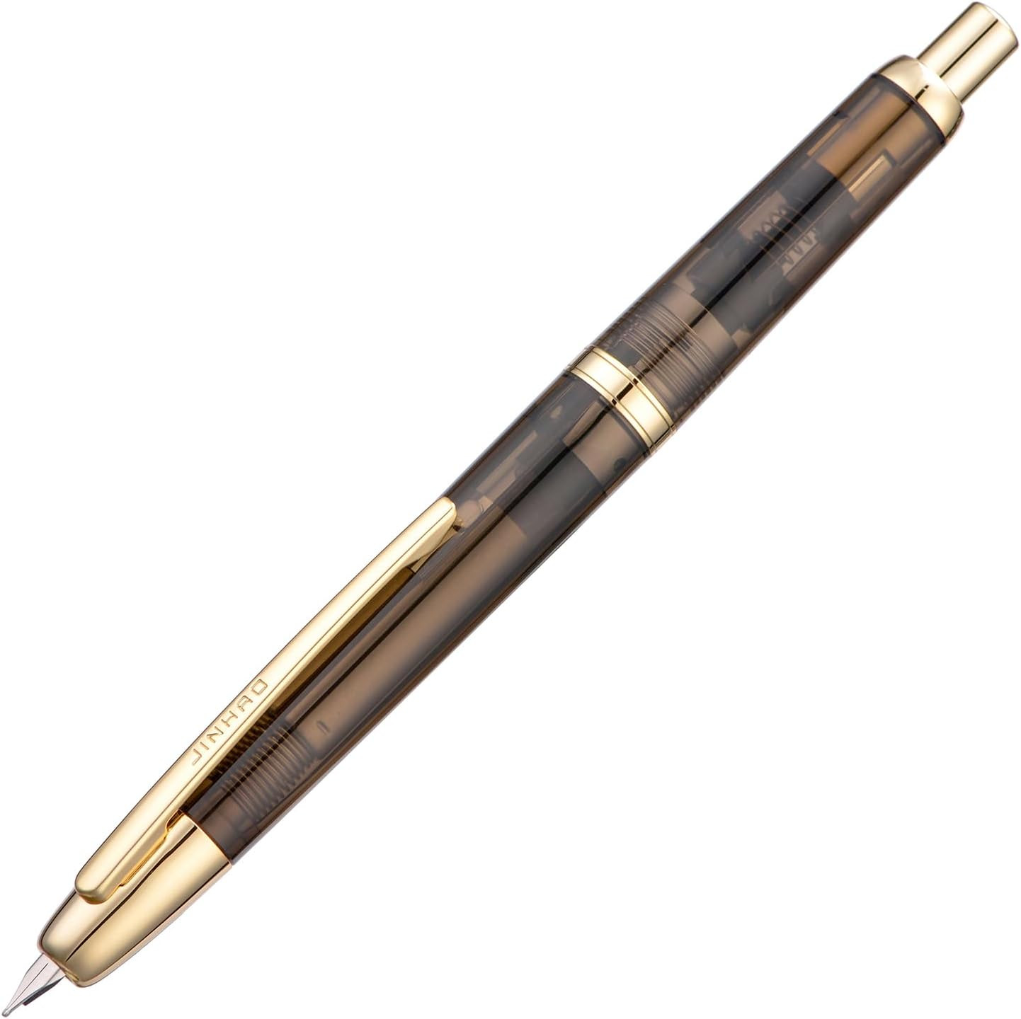Jinhao 20 Press Fountain Pen, Transparent Black Retractable Fine with Ink