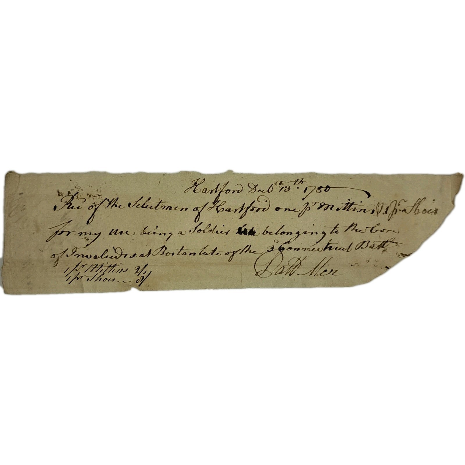 1780 Rev War Receipt – Capt Patrick Maher, 3rd CT Regt & Invalid Corps, Boston