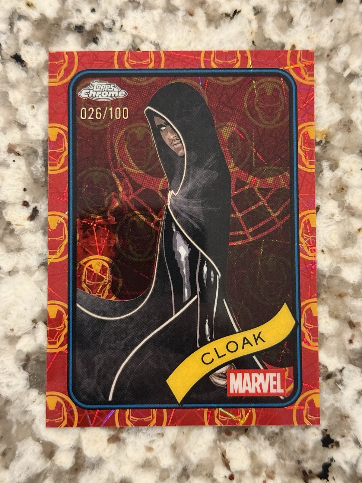 2025 Topps Chrome Marvel Cloak Iron Man Red & Gold Lazer Refractor /100