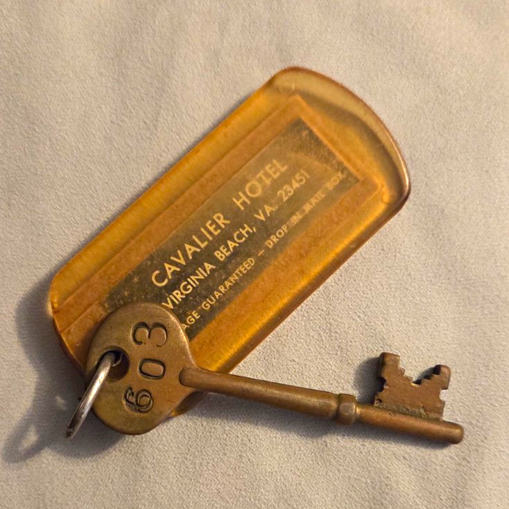 Vintage 1927 Cavalier Hotel VA Room 603 Key & Fob - 6th Floor Provenance Rare