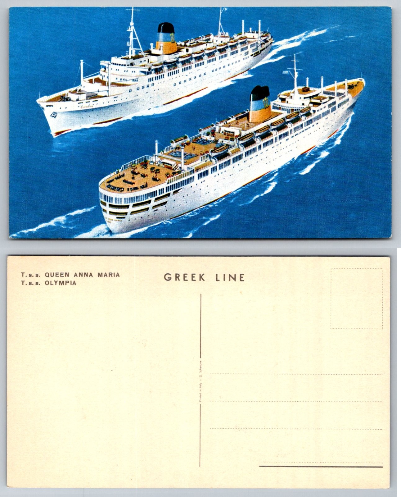 Greek Line T.s.s. Queen Anna Maria T.s.s. Olympia Ships Postcard