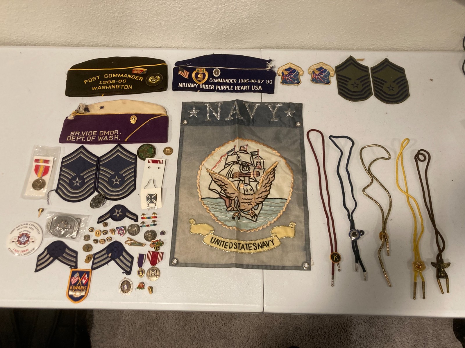 Vintage Military Purple Heart Navy Caps Bolo Tie Lot