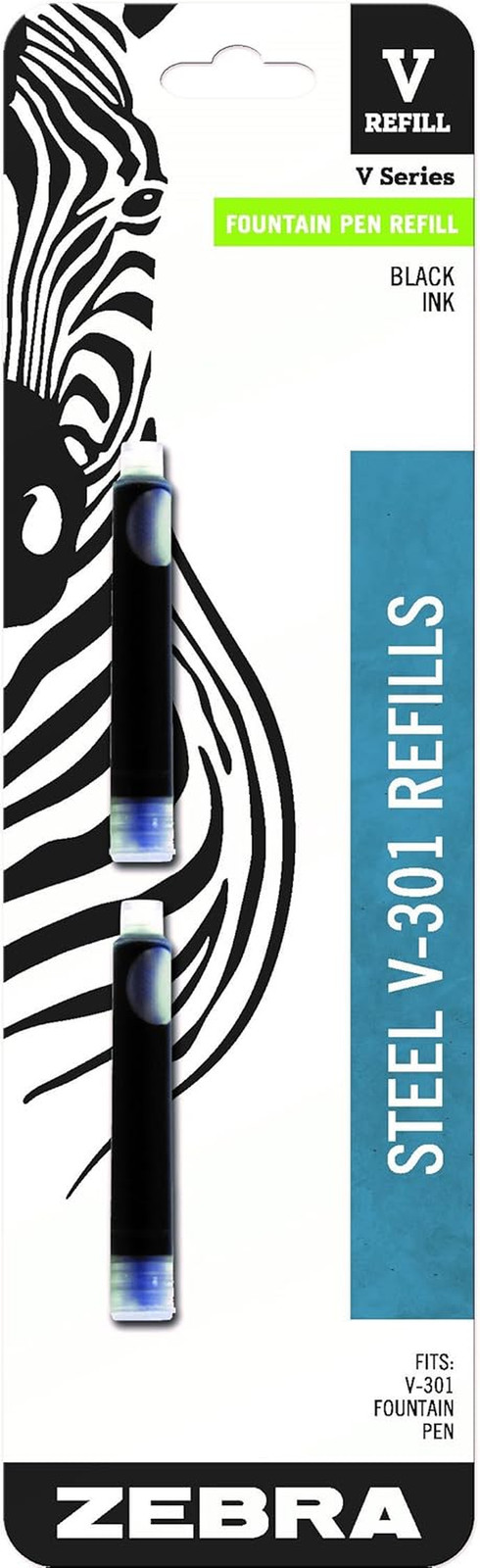Steel, V-Refill Fountain Pen Ink Cartridge Refill, 0.7mm Fine Point, Black Ink,
