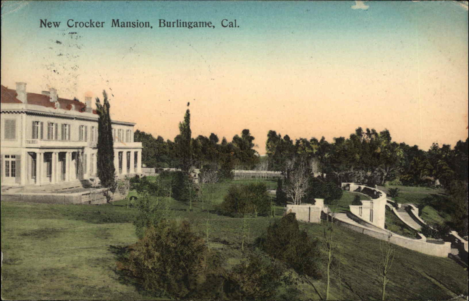 Burlingame California CA New Crocker Mansion c1920s-40s Postcard