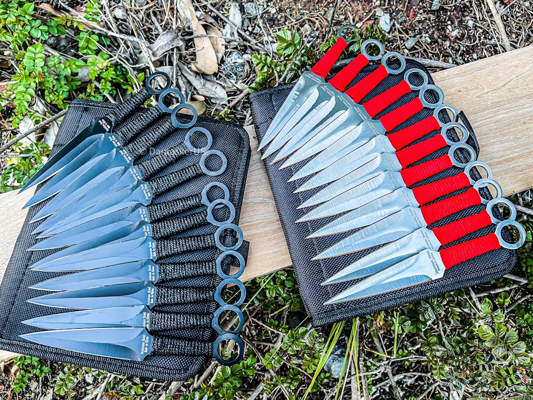 24pc Ninja Throwing Knives Set Combat Naruto Kunai Hunting Knife w/Sheath Black 
