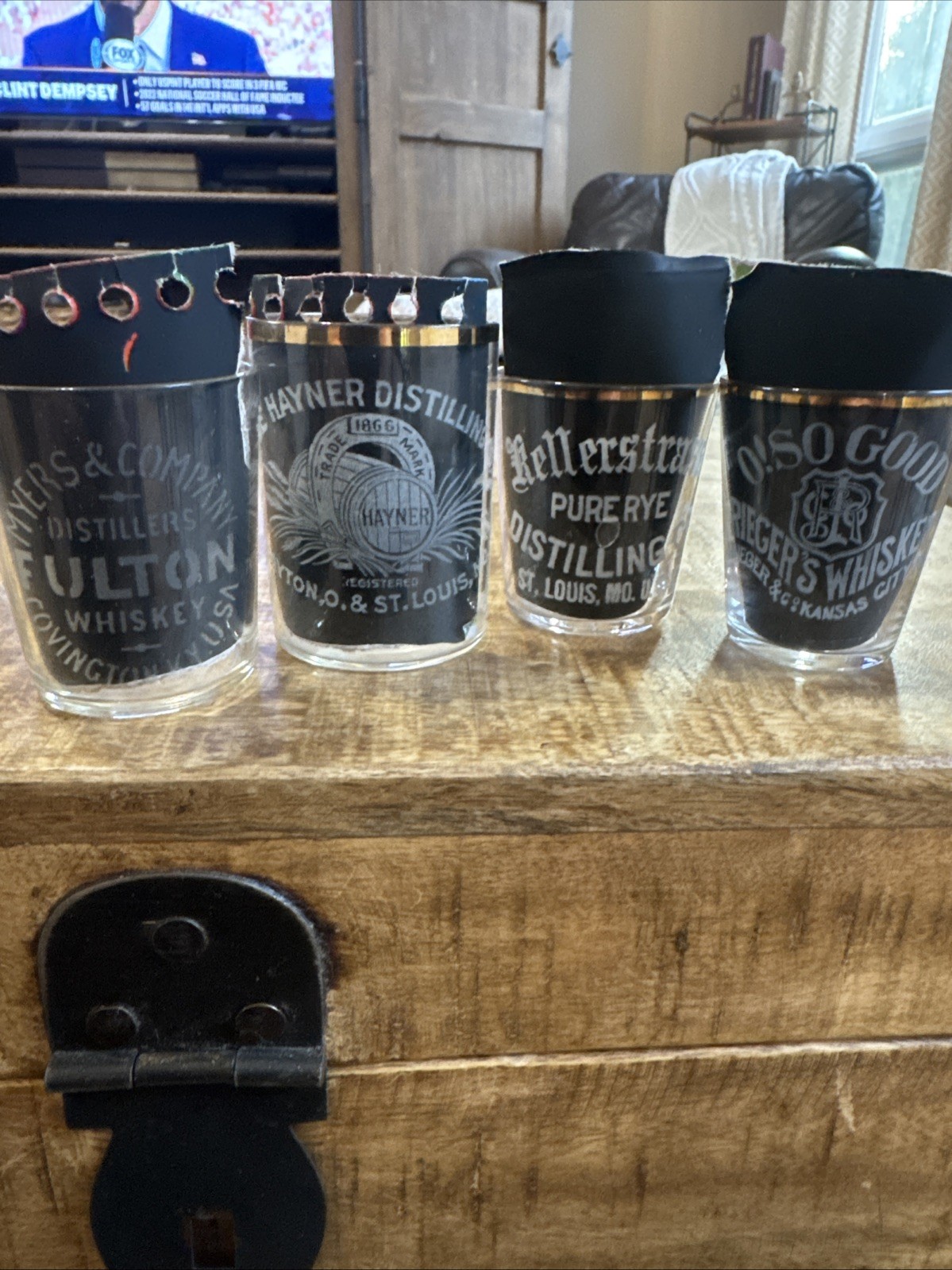 4 Pre Prohibition Whiskey Shot Glasses Hayner Myers Fulton Riegers Kellerstrass