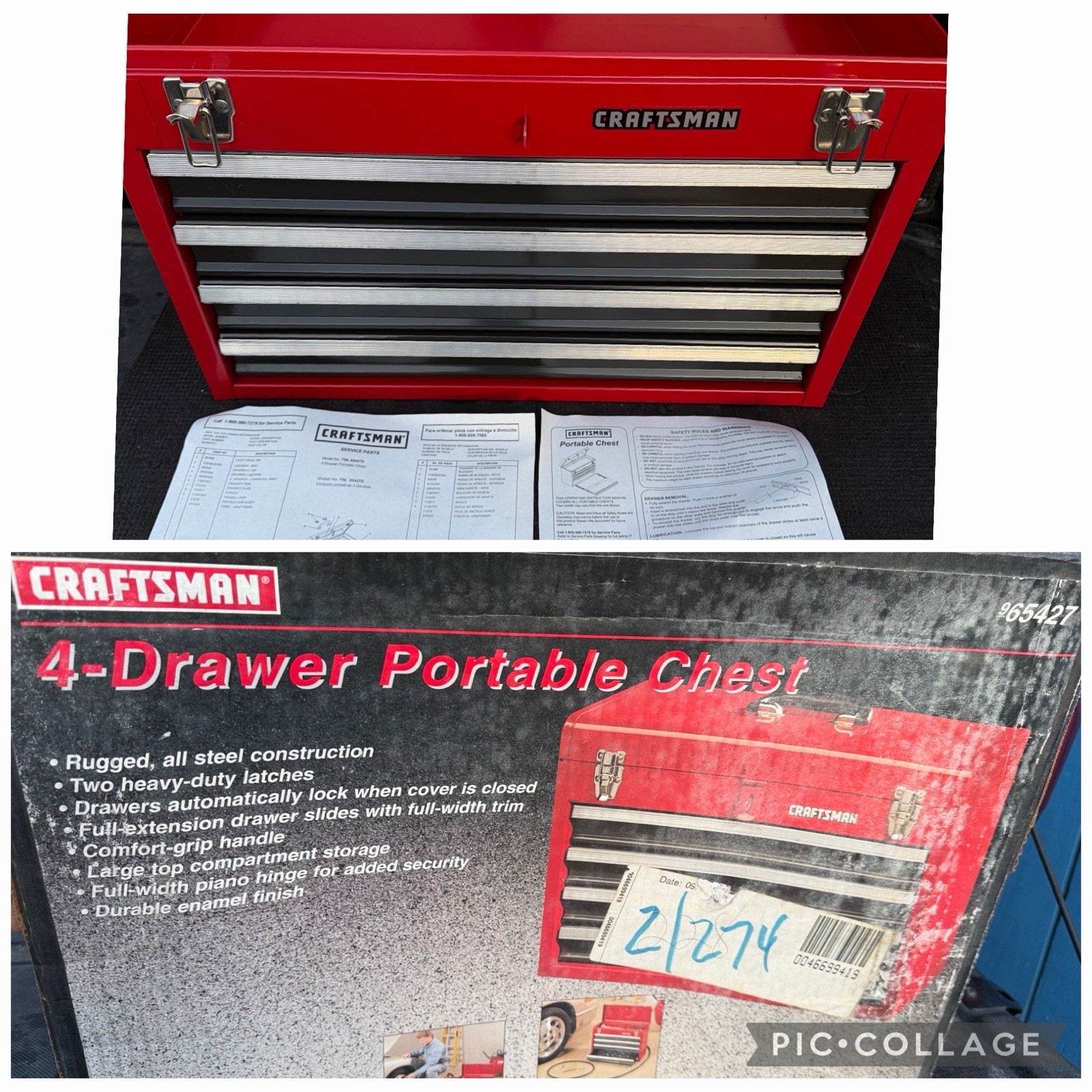 Iconic Sears Craftsman USA NOS Rare 4 Drawer Tool Chest Portable 65427  RED