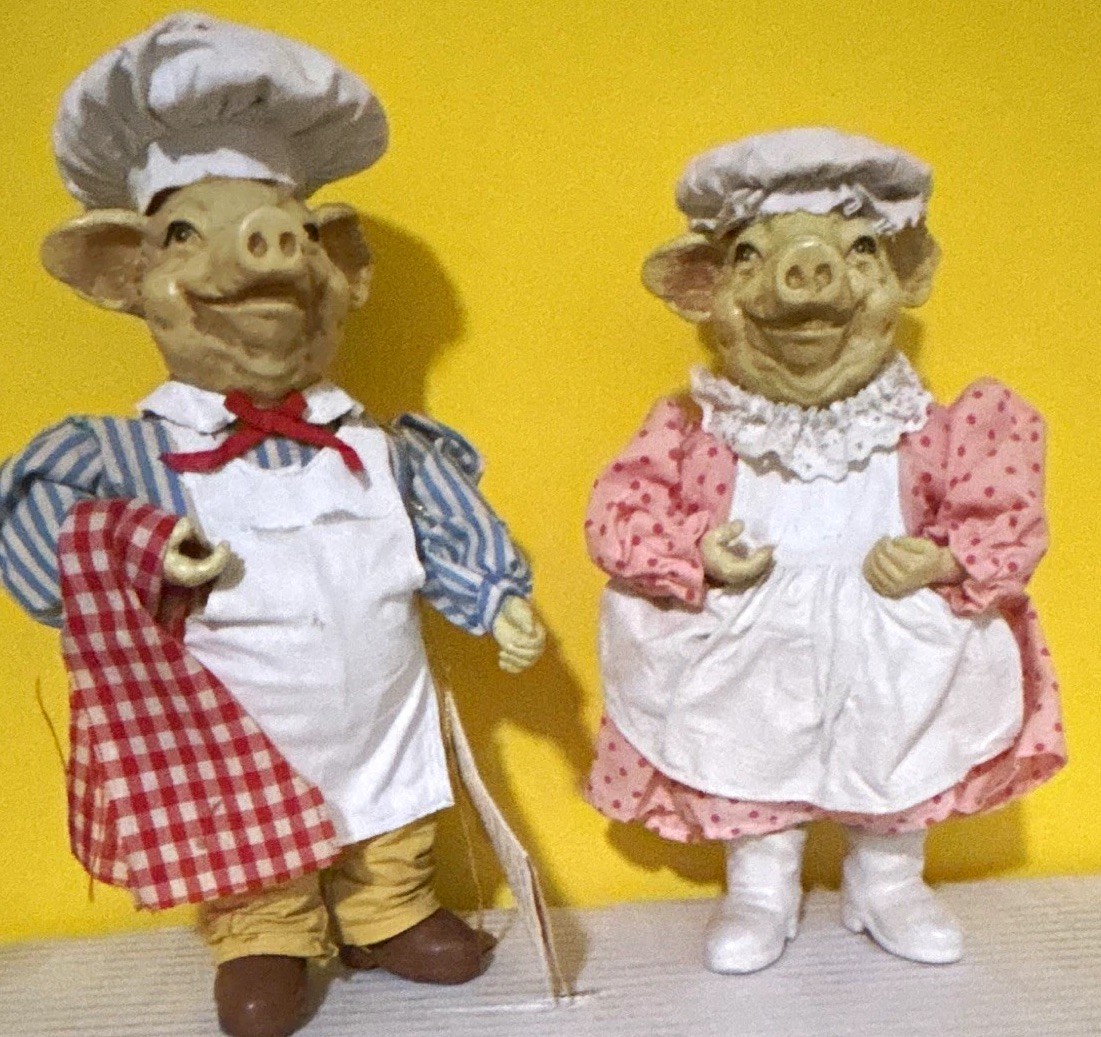 Vintage 1989 Possible Dreams Londonshire Pig Chef Baker Wendy Walter Pair AS IS