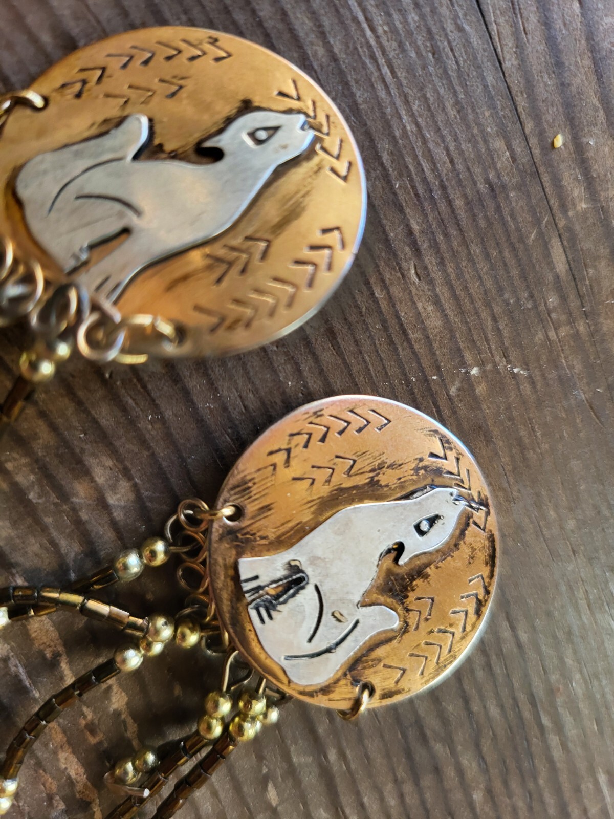 Vtg Native American/Southwest Wolf/Coyote Howling Moon Earrings Clip On Dangle z