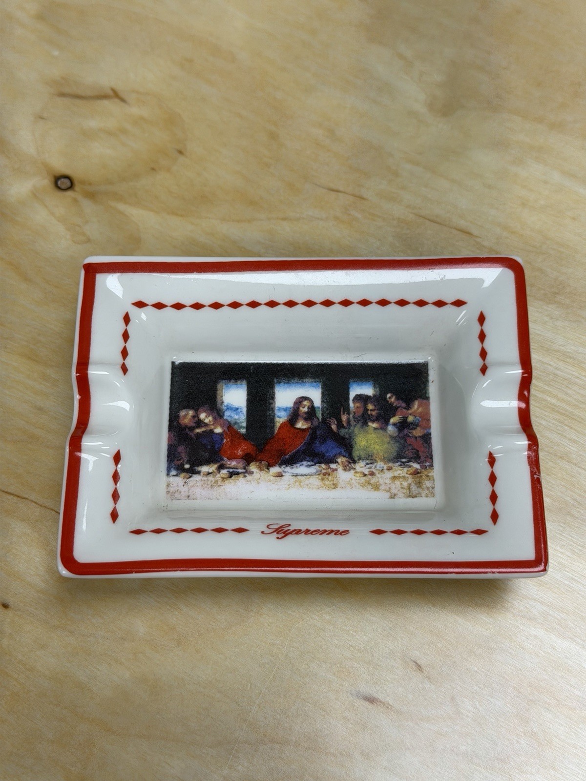 Supreme Red & White Rectangular Ashtray with Last Supper Design New