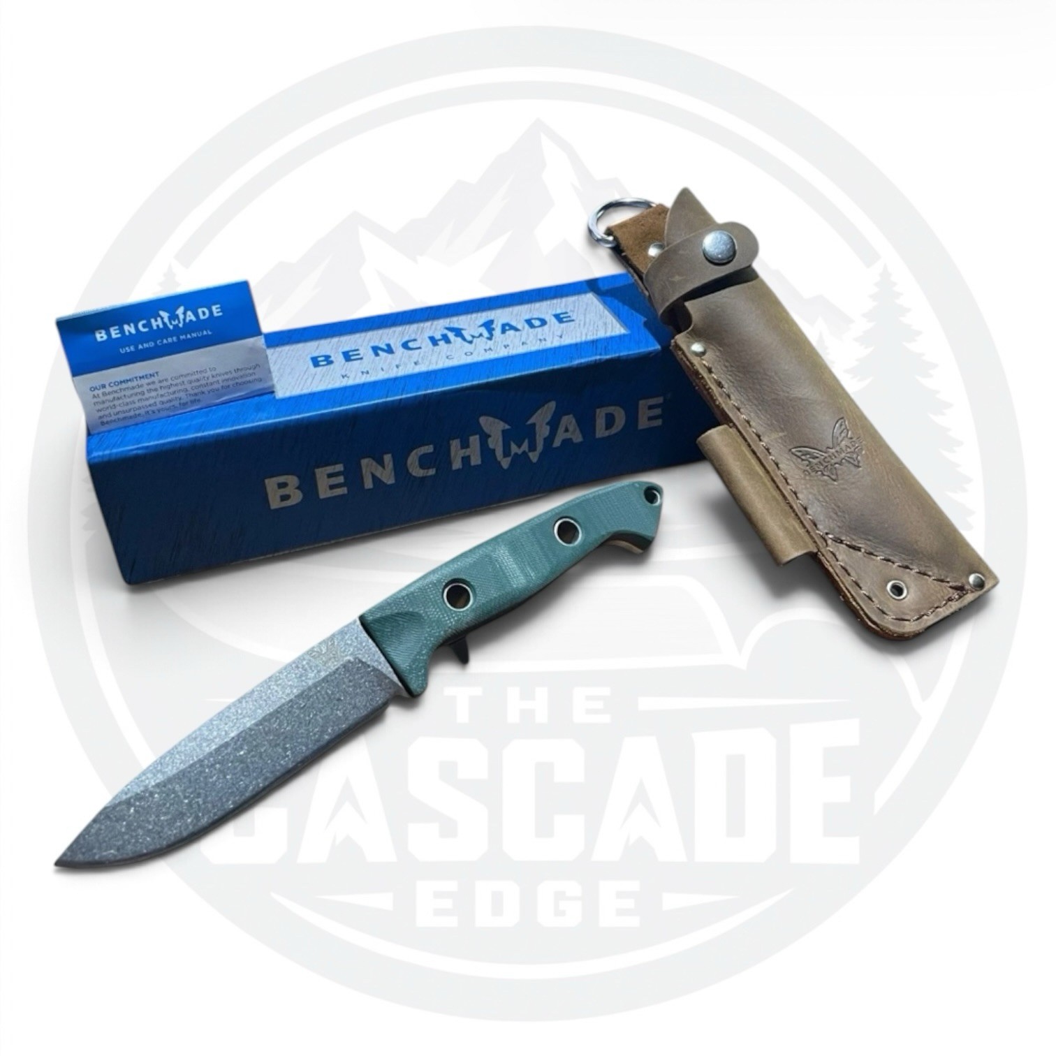 Benchmade 162 Bushcrafter CPM-S30V Green G10 Fixed Blade Knife Leather Sheath