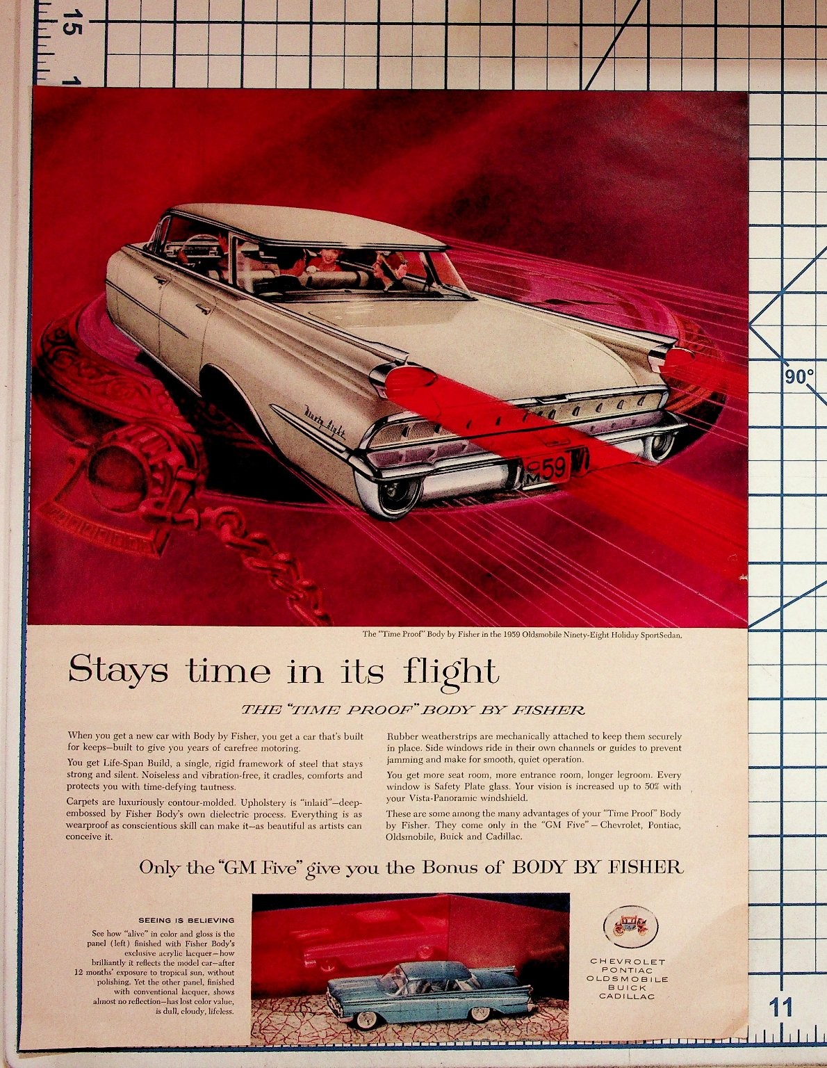1959 Oldsmobile Ninety-Eight Body by Fisher Vintage Magazine Ad Car Art