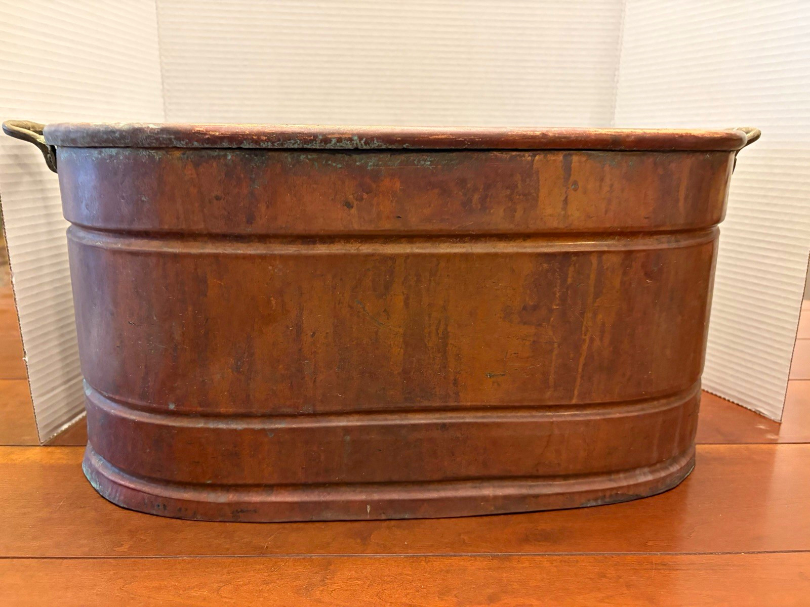 Vintage TurkishCopper Wash Basin w 21.75” Handcrafted Riveted Brass Handles