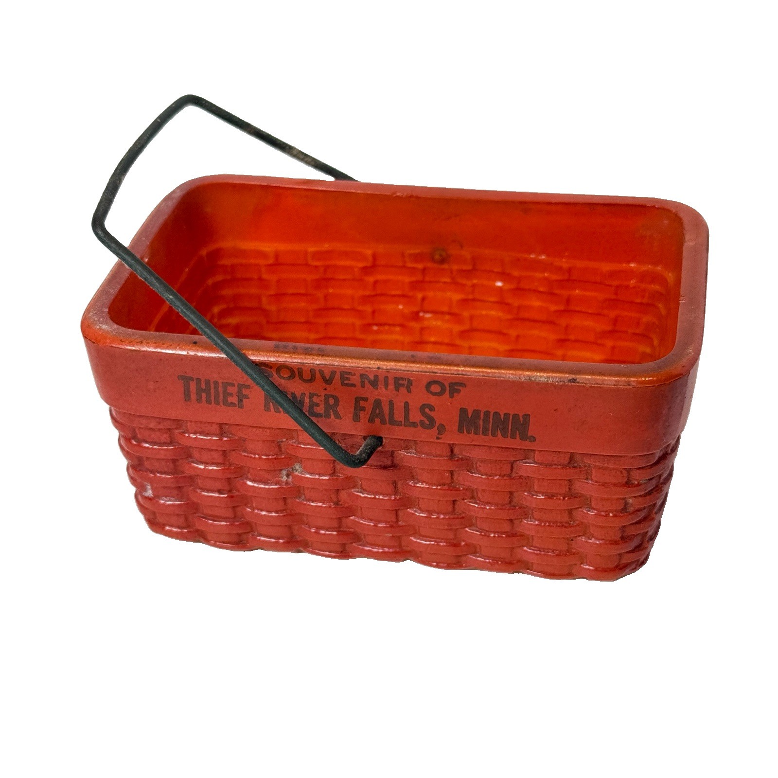 THIEF RIVER FALLS MINNESOTA MN Antique DEPRESSION RED BASKET Glass Souvenir