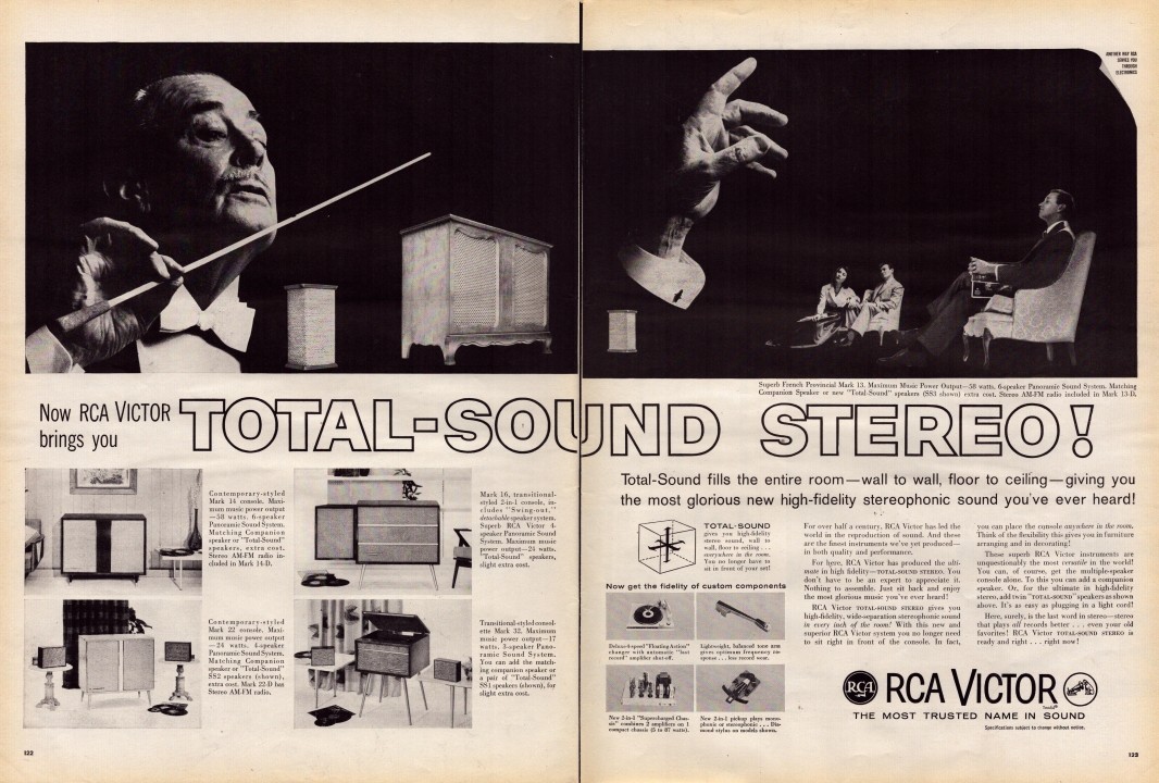 1960 RCA Victor Stereo TWO PAGE Print Ad Total Sound Classical Music Home System