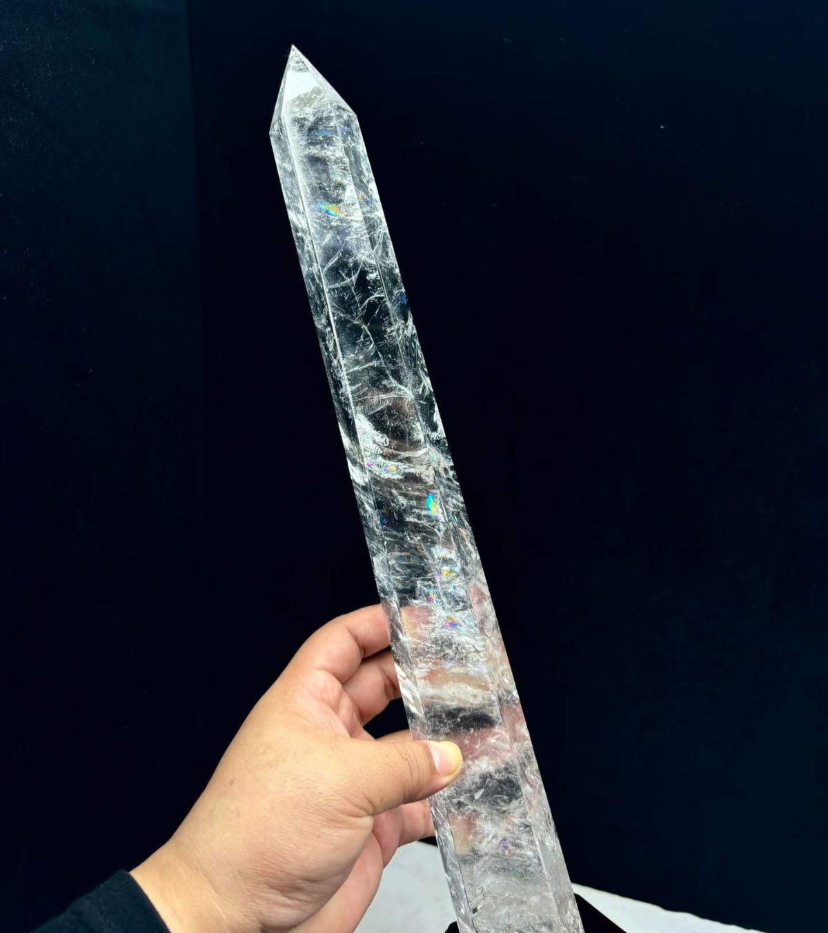 3.79LB Natural White Quartz Obelisk Energy Crystal Point Wand Reiki Decor+Stand