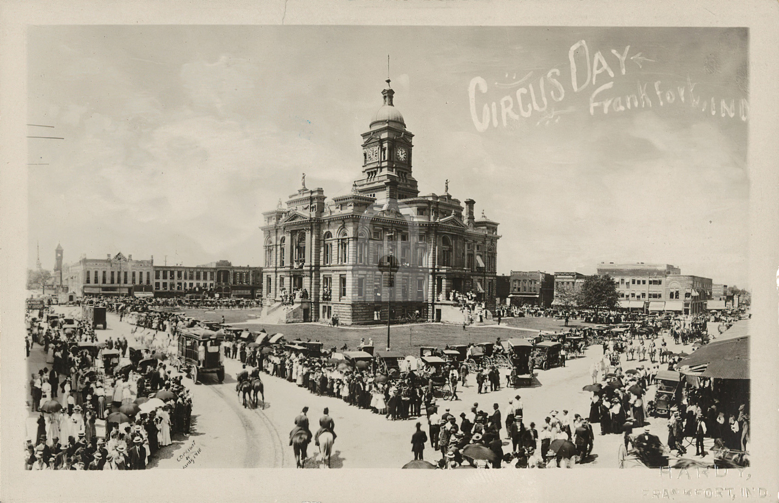 Circus Day, Frankfort, Ind. 1910 RPPC Photo Postcard Copy