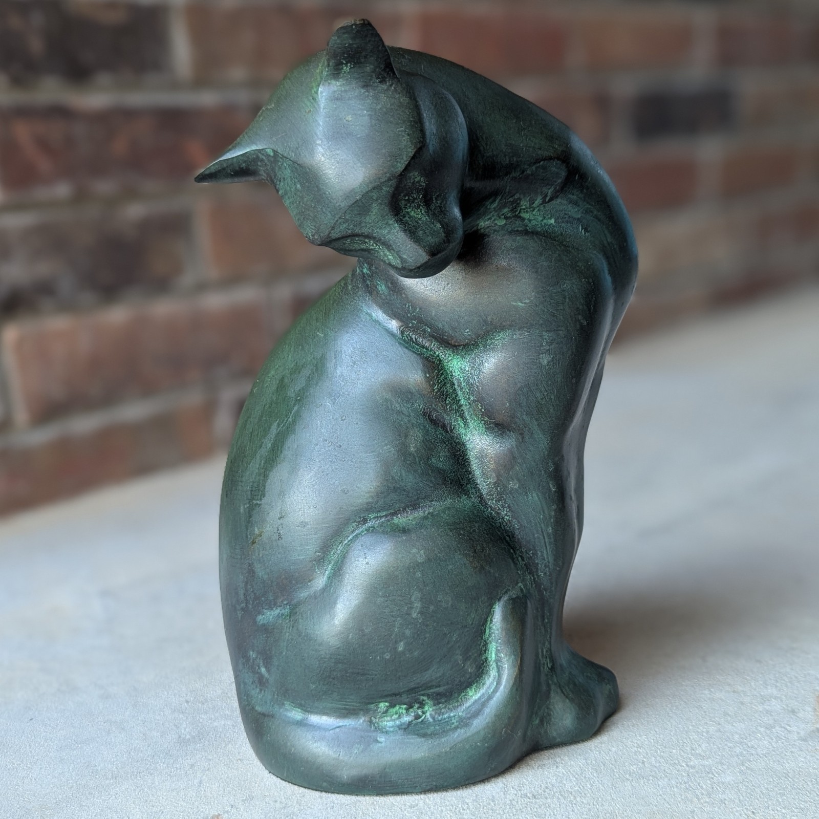 Vintage Art Deco Metal Cat Patinated Brass or Bronze 10