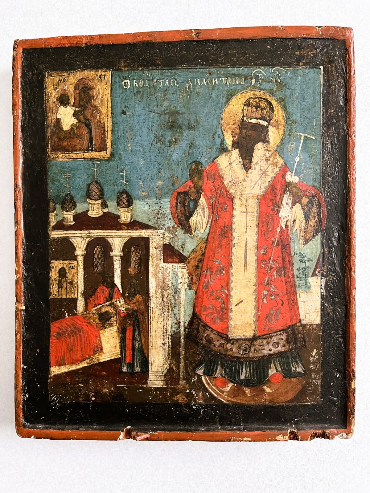 Tsarist Russia.Antique Russian icon‘Saint Demetrius,Metropolitan of Rostov’,18th