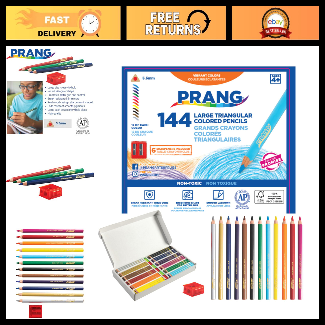 Prang Easy to Hold Colored Pencils Class Pack, 12 Colors