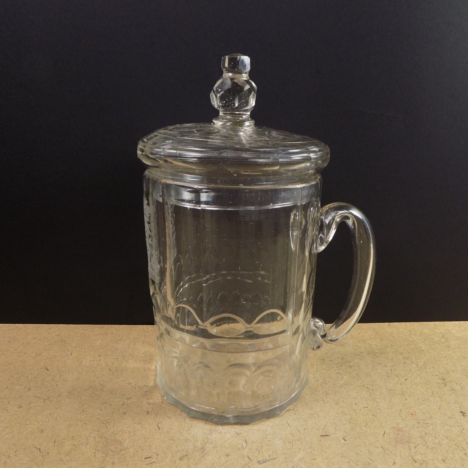 Antique Cut Crystal Glass Lidded Stein Engraved Griffin Germany Bohemian