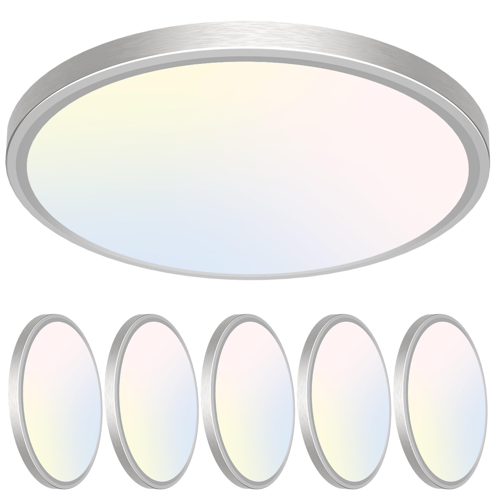 Libtit 7 Inch Nickel Brushed Flush Mount Ceiling Light, 15W, 6 Pack, 3000K/40...