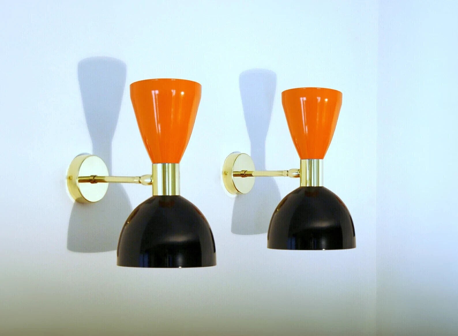 Italian Wall Scone Italian Wall Light Fixture 2 Bulb Pair ORANGE /BLACK Color