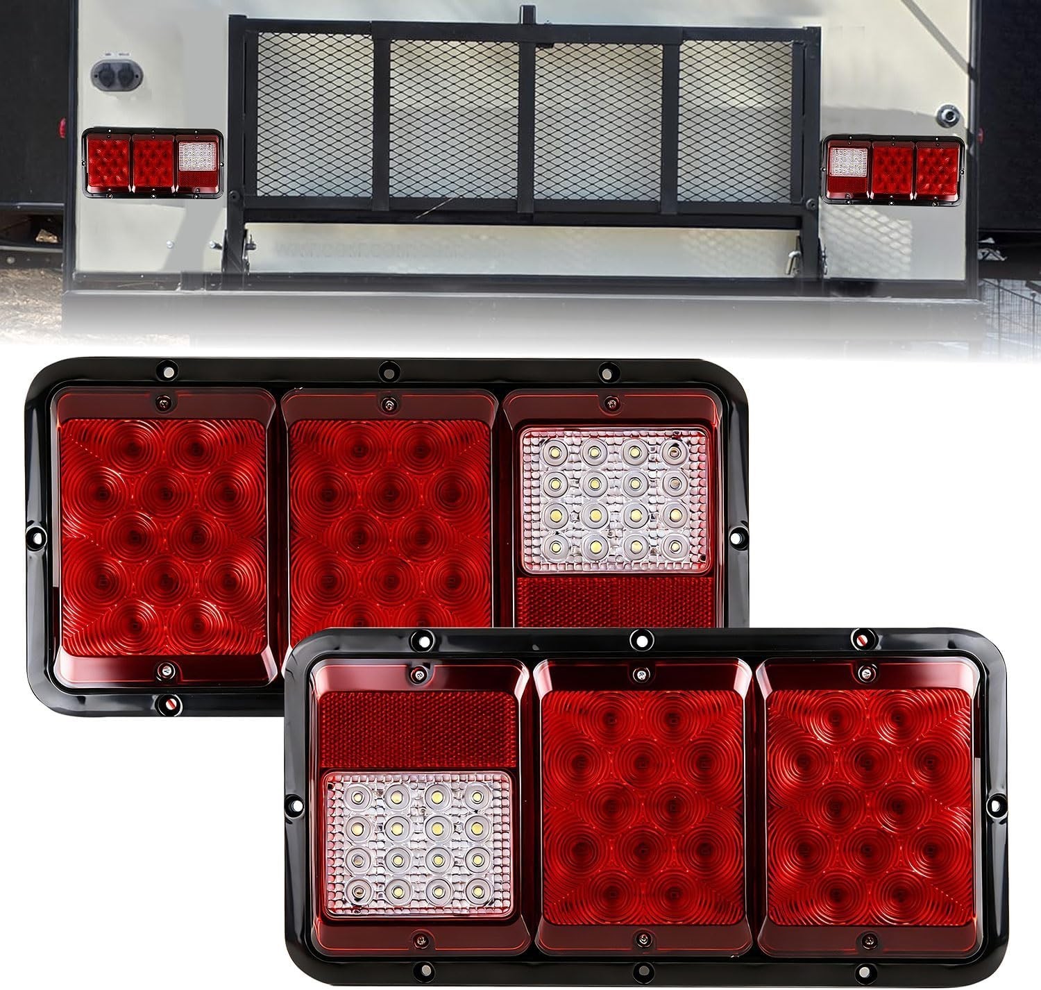 2Pcs LED Triple Tail Lights Rectangle LED Trailer Camper Van RV Tail Lights 2Pcs LED Triple Tail Lights Rectangle LED Trailer Camper Van RV Tail Lights