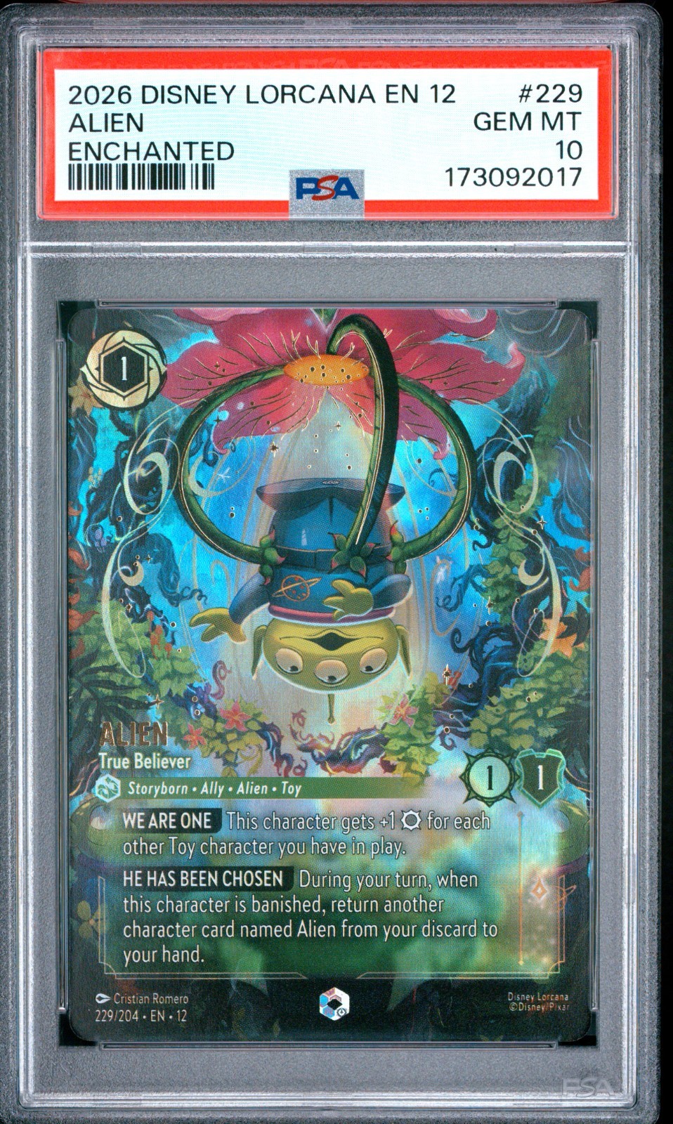 2026 DISNEY LORCANA EN 12-WILDS UNKNOWN ENCHANTED ALIEN TRUE BELIEVER PSA 10