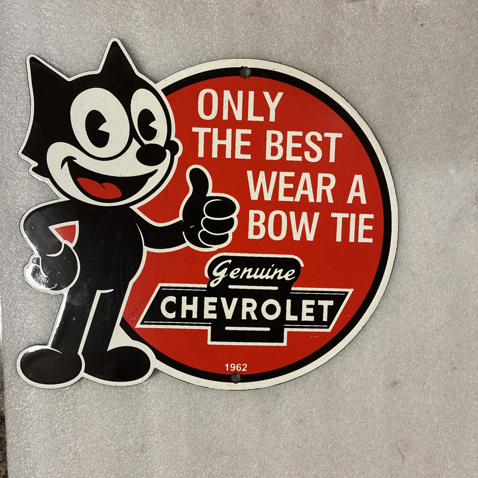 Vintage Felix GENUINE CHEVROLET DEALER PORCELAIN SIGN  1962 FELIX THE CAT