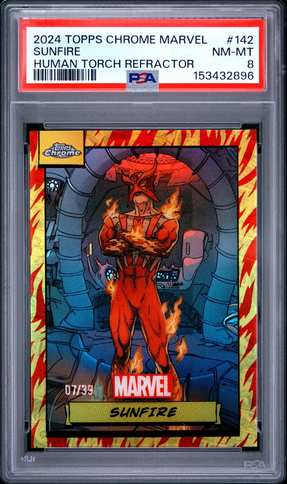 2024 Topps Chrome Marvel #142 Sunfire Human Torch Refractor PSA 8