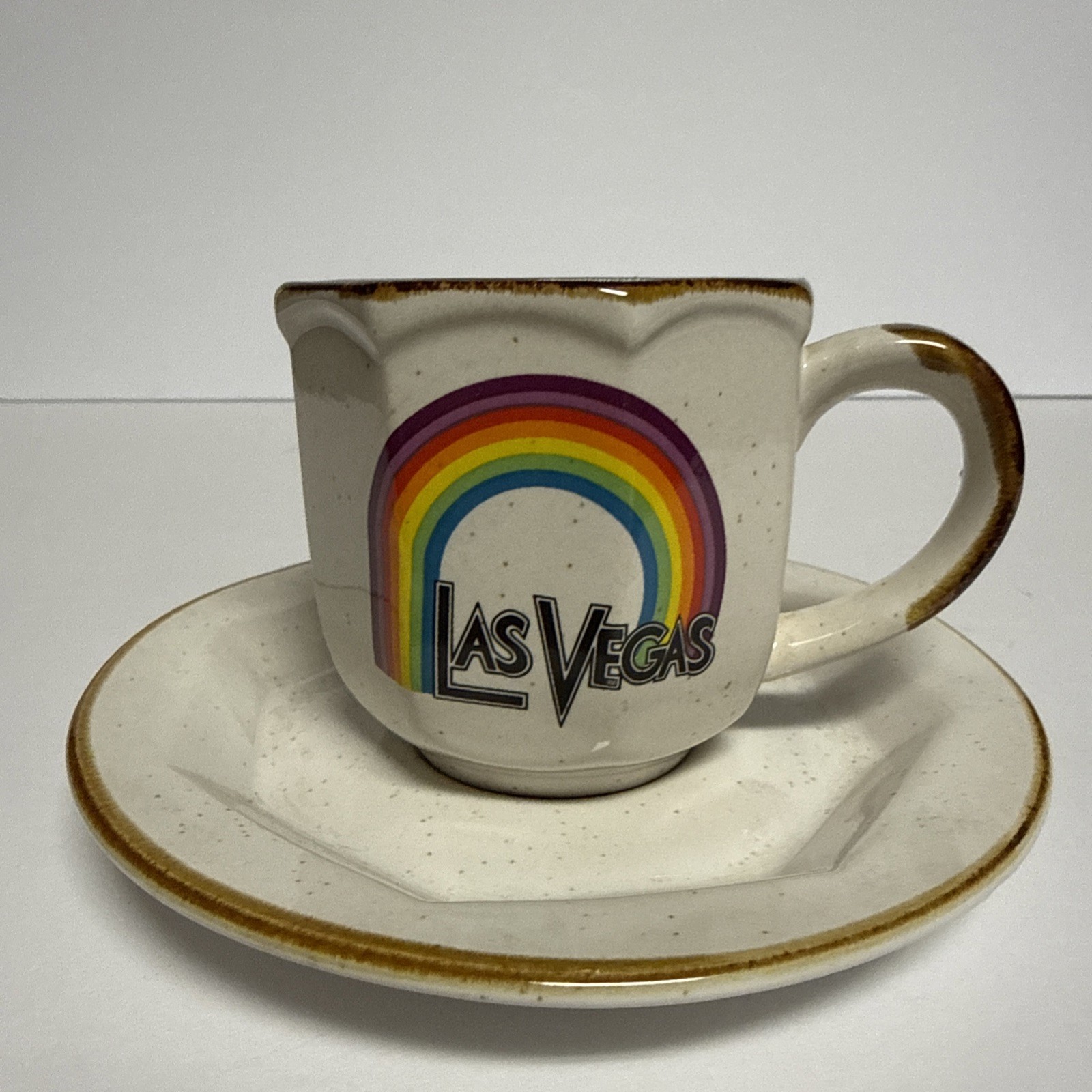 Vintage 1970s Las Vegas Rainbow Souvenir Coffee Tea cup & Saucer Korea