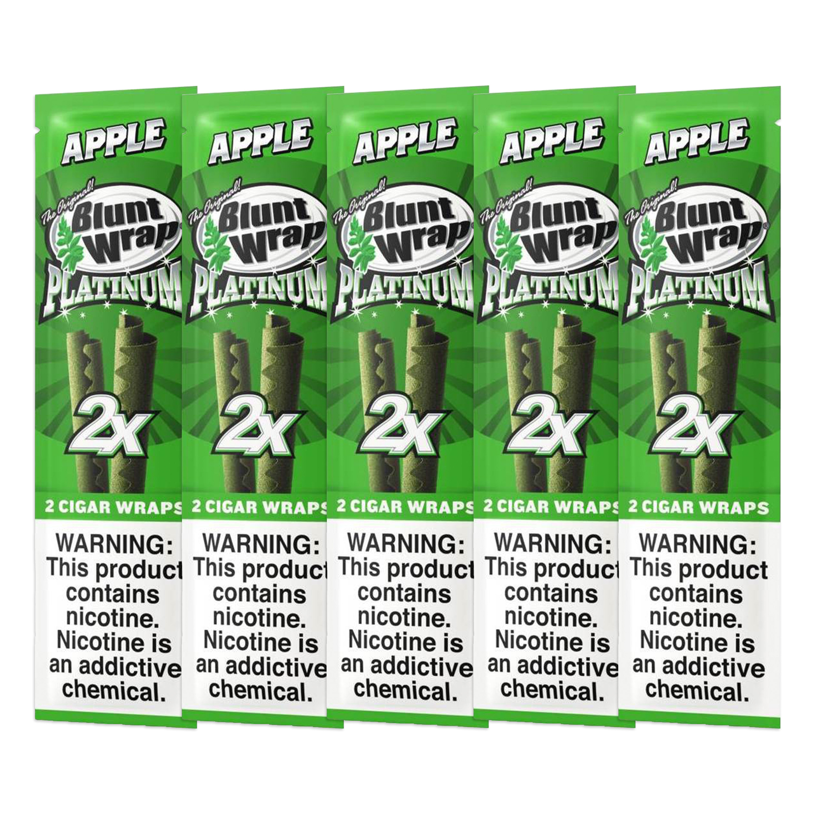 Double Platinum Wraps - Green Apple Flavor Wraps - 5 Pouches (2 Per Pack)