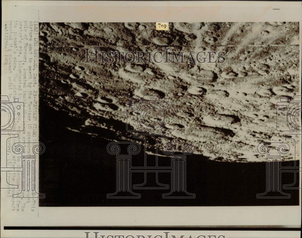 1974 Press Photo View of the south pole of Mercury taken by Mariner 10