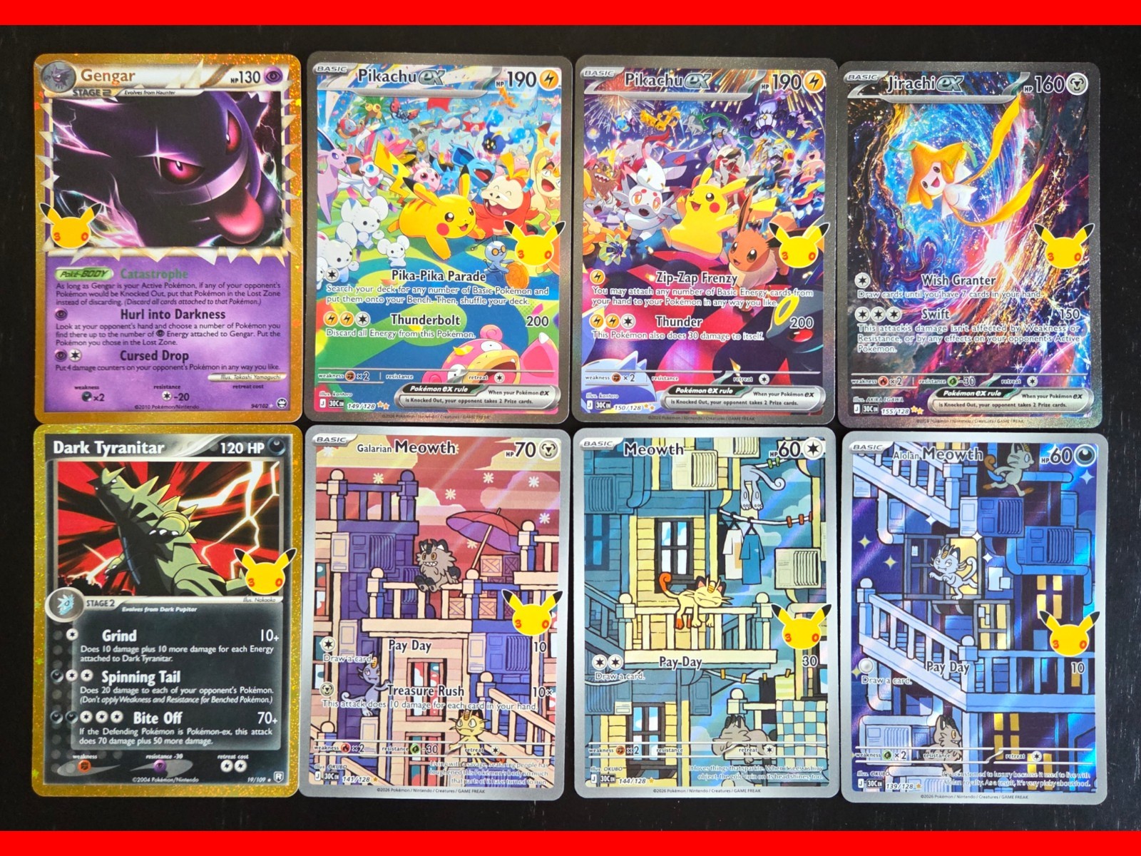 Pokemon 30th Celebration 8 Card Lot - Day & Night Pikachu SIR, Jirachi, Gengar +
