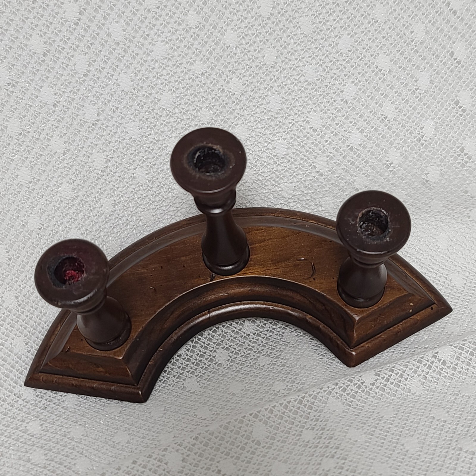 Vintage CHARLES LESTER'S Handcrafted MCM Wood Triple Candelabra Centerpiece USA